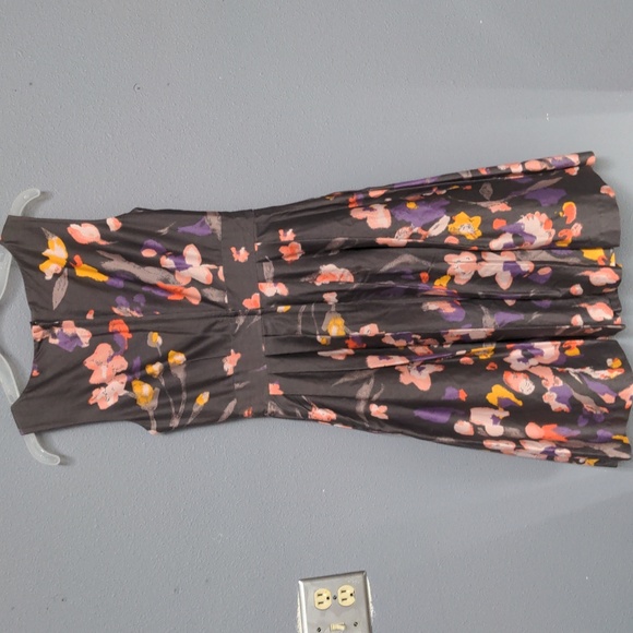 sz 6 Grey floral tea length dress sleeveless pockets fully lined hidden zipper - Picture 8 of 13